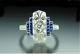 Vintage Engagement Women Ring Ancient Art Deco Sapphire Blue Diamond White Gift