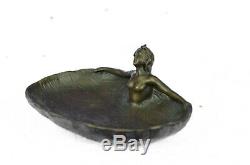 Vintage Flesh Lady Dancer Art Statue Armor Bronze Ashtray Piece Tray Deco