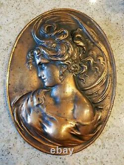 Vintage Font Relief Beautiful Woman Art New Copper Plate Wash Finish