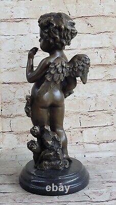 Vintage French Art Nouveau Bronze Sculpture of Winged Cherub signed Moreau