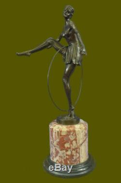 Vintage French Hot Painted Bronze Art Nouveau Dancer Lady Figurine Sculpture