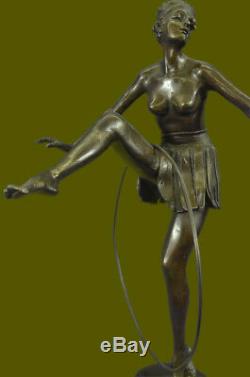 Vintage French Hot Painted Bronze Art Nouveau Dancer Lady Figurine Sculpture