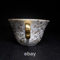 Vintage French Porcelain Coffee Cup Art Nouveau Flower Scene Gold Genre or N8808