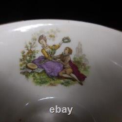 Vintage French Porcelain Coffee Cup Art Nouveau Flower Scene Gold Genre or N8808