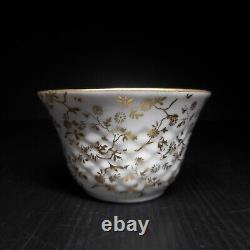 Vintage French Porcelain Coffee Cup Art Nouveau Flower Scene Gold Genre or N8808