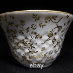 Vintage French Porcelain Coffee Cup Art Nouveau Flower Scene Gold Genre or N8808