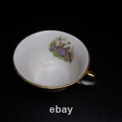 Vintage French Porcelain Coffee Cup Art Nouveau Flower Scene Gold Genre or N8808