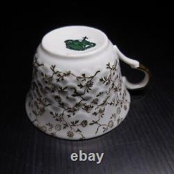 Vintage French Porcelain Coffee Cup Art Nouveau Flower Scene Gold Genre or N8808