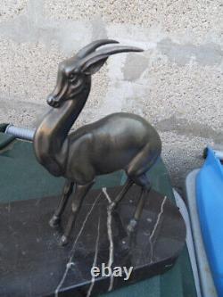 Vintage French Statue Art Nouveau 2 Gazelle Antelope On Marble Antelope