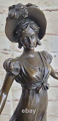 Vintage Genuine Bronze Statue Young Girl Victorian Style Art Nouveau Figurine