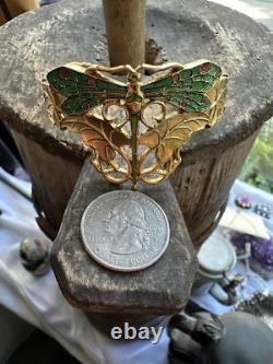 Vintage Gold Plated Art Nouveau Revival Adjustable 7 Inch Enamel Dragonfly Bracelet
