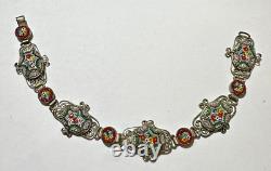 Vintage Grand Tour Italian Art Nouveau Micro Mosaic Floral 8 Bracelet CO42