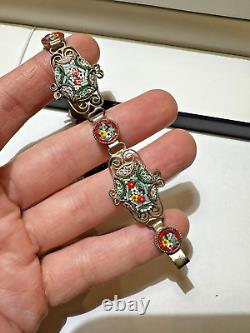 Vintage Grand Tour Italian Art Nouveau Micro Mosaic Floral 8 Bracelet CO42