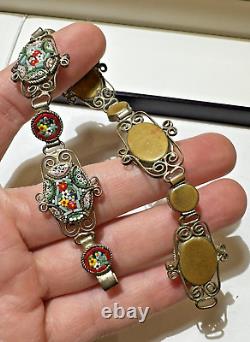 Vintage Grand Tour Italian Art Nouveau Micro Mosaic Floral 8 Bracelet CO42