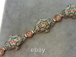 Vintage Grand Tour Italian Art Nouveau Micro Mosaic Floral 8 Bracelet CO42