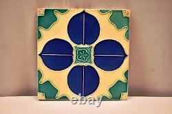 Vintage Japan Majolique Carreau Art Nouveau Danto Kaisha Porcelain Blue Leaf