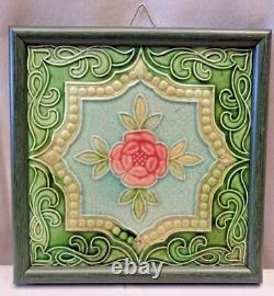Vintage Japanese Majolica Tiles Art Nouveau Geometric Flower Pattern