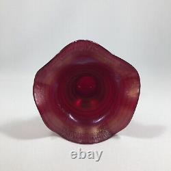 Vintage Kralik Art New Iridescent Red Glass Vase Volants Design Signed Rare