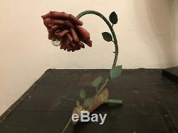 Vintage Lamp Art Nouveau Rosewood Wrought Iron Polychrome Tulip In Pink