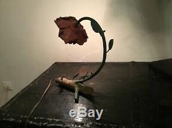 Vintage Lamp Art Nouveau Rosewood Wrought Iron Polychrome Tulip In Pink