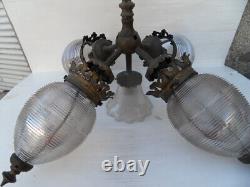 Vintage Lustre Suspension Lamp Holophane Art Nouveau Crystal Val St Lambert