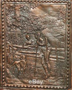 Vintage Made By Hand On Wall Decor Copper Plate Hunting Scene Wood