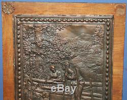 Vintage Made By Hand On Wall Decor Copper Plate Hunting Scene Wood