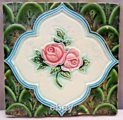 Vintage Majolic Tile Ceramic Art New Dk Japan Pink Design Green Color