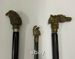 Vintage March Stick Canne X 3 Collection Brass New Arrival Handles Eagle Horse