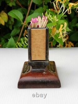 Vintage Matchbox Holder J&F Martell Cognac Bronze Art Nouveau Rare Advertisement