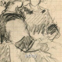 Vintage Original Art Nouveau Crayon Drawing Women Figures Portrait