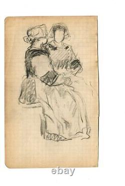 Vintage Original Art Nouveau Crayon Drawing Women Figures Portrait