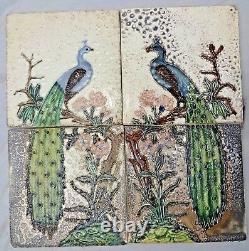 Vintage Peacock Tiles On Tree Art New Gwalior Ceramics Around 1930 Rare #309