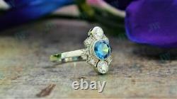 Vintage Round Aigue-marine Art Deco Antique Engagement Ring 925 Sterling Silver