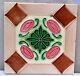 Vintage Saji Art Nouveau Ceramic Tiles Floral Pattern Green & Pink Japan Old