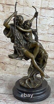 Vintage Signed Cesaro Bronze Swinging Male and Female Art Nouveau Sculpture on Sale