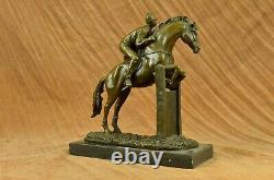 Vintage Signed Jockey Riding Bronze Sculpture Art Statue Decorative Figure