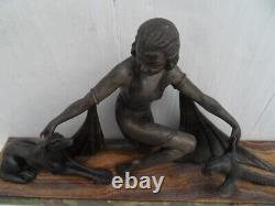 Vintage Statue Art Nouveau Elegant Woman In February And Pheasant Signed By G. Arisse
