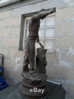 Vintage Statue Blacksmith Working On Anchor Signed Rousseau New Art Deco