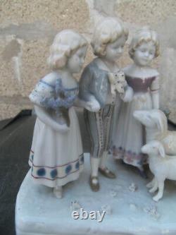 Vintage Statue Children Sheep Porcelain Wilhelmsfeld Goebel Kinder Und Schafe