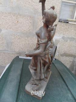 Vintage Statue Pendulum Clock Art Nouveau Woman Picking Cherries and Angel