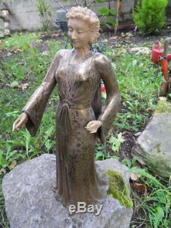 Vintage Statue Woman Elegant Bronze Chryselephantine Art Nouveau