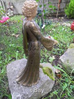 Vintage Statue Woman Elegant Bronze Chryselephantine Art Nouveau