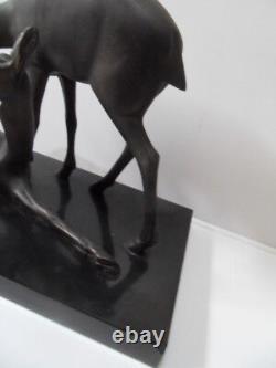 Vintage Statue of a Gazelle Antelope signed by Geo Maxim in French Art Nouveau style