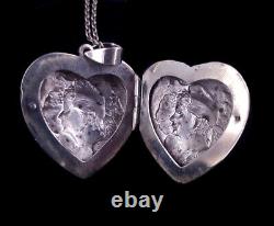 Vintage Sterling Art New Woman Double Face Medallion Heart Necklace 1.5