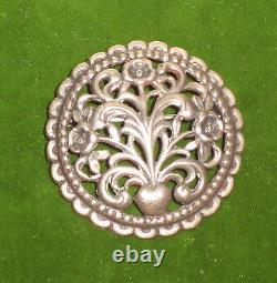 Vintage Sterling Silver 925 Art Nouveau Heart Flower Filigree Brooch 2a 64