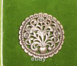 Vintage Sterling Silver 925 Art Nouveau Heart Flower Filigree Brooch 2a 64