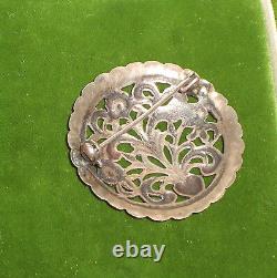 Vintage Sterling Silver 925 Art Nouveau Heart Flower Filigree Brooch 2a 64