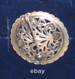 Vintage Sterling Silver 925 Art Nouveau Heart Flower Filigree Brooch 2a 64