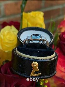 Vintage Style Art Deco Aigue-marine & Diamond Ring 14k White Gold Finish 925 Ss